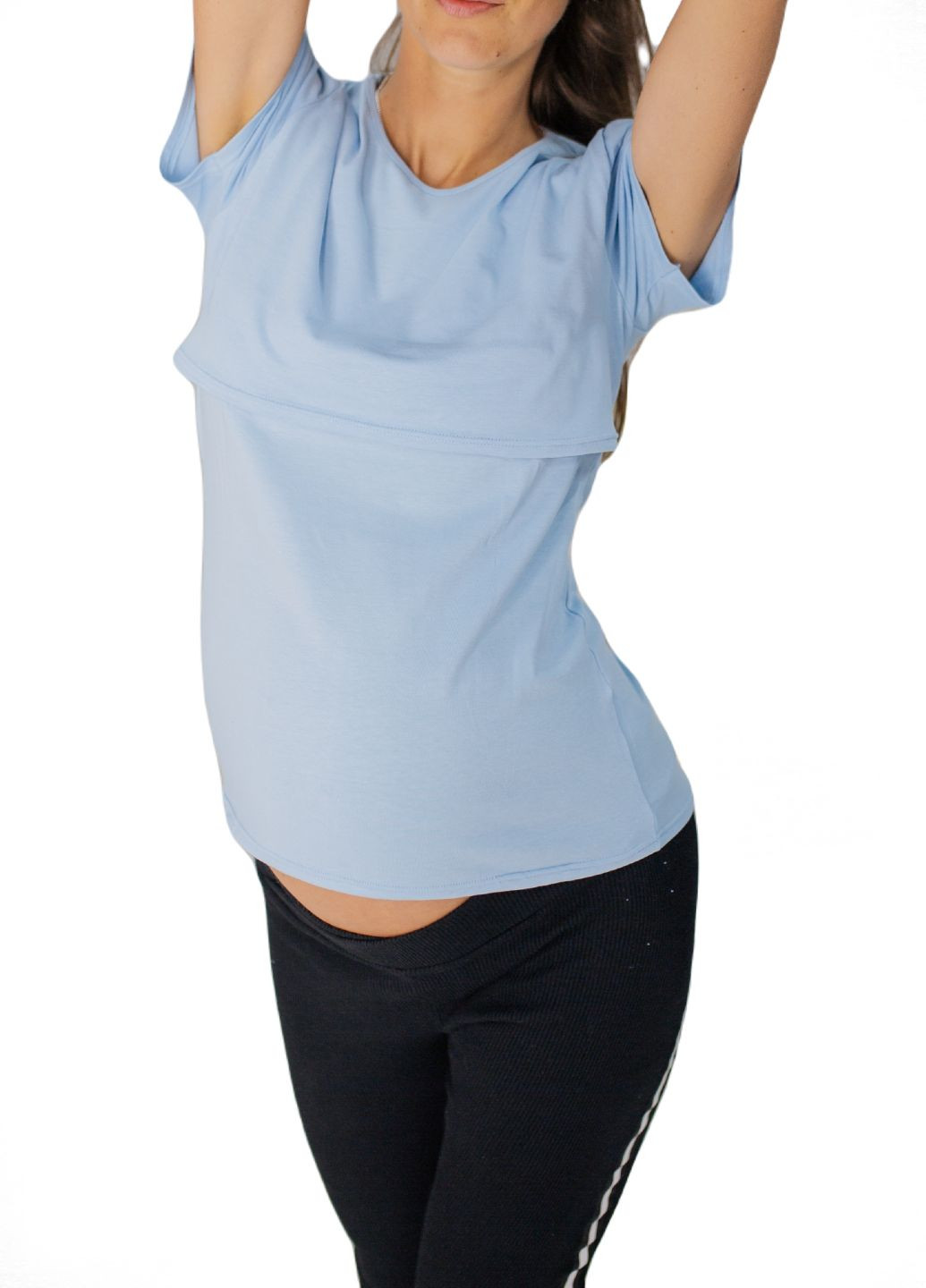 Блакитна всесезон футболка для вагітних з секретом для годування з коротким рукавом HN