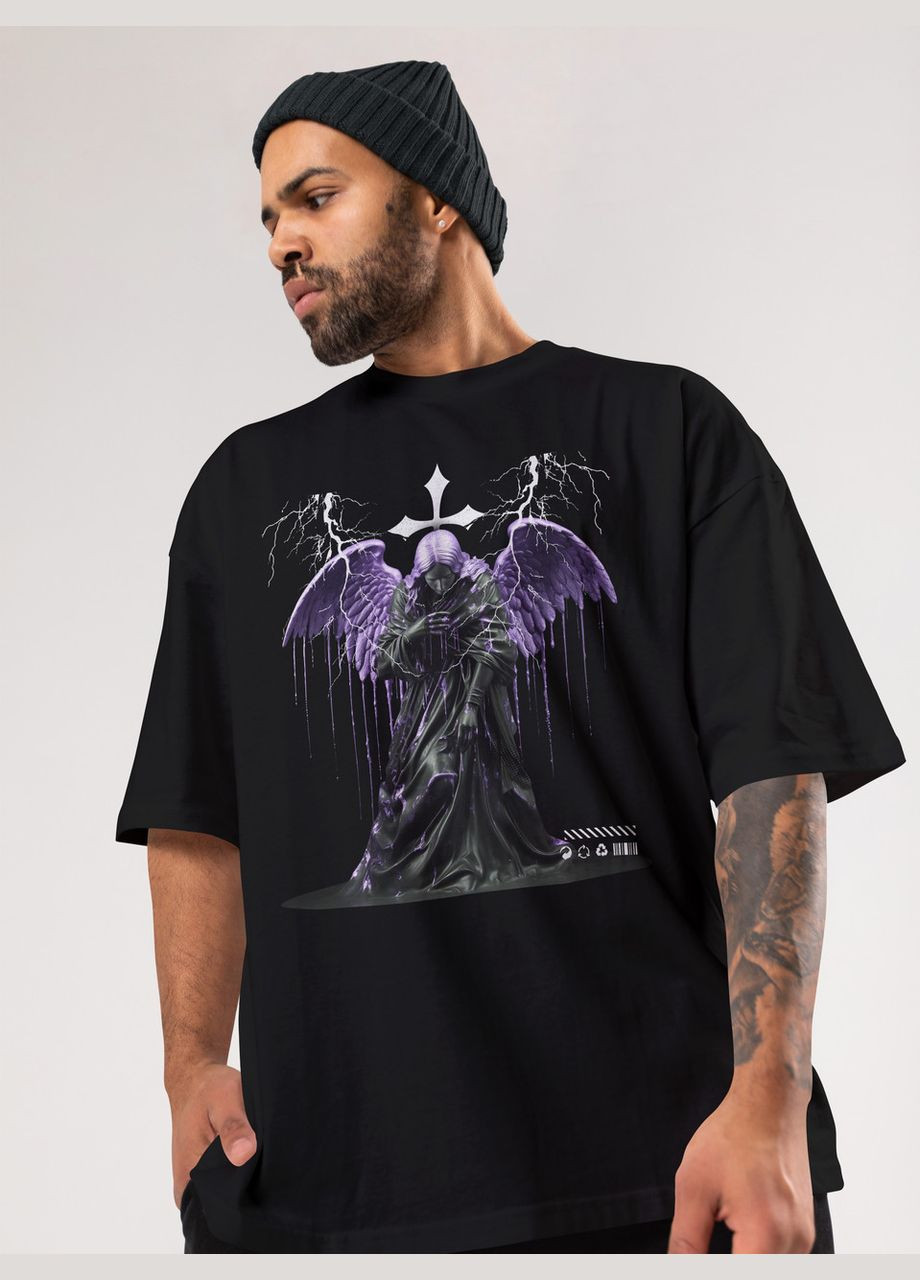 Черная мужская футболка оверсайз urban черная высокая плотность с длинным рукавом Mishe