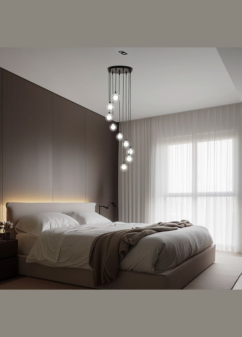 Черная люстра с двойными плафонами на 9 ламп (61-P1009F-9 BK+CLWH 300) No Brand (370072141)