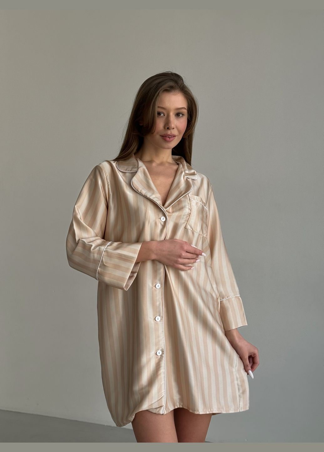 Золотой домашний рубашка в полоску No Brand с длинным рукавом