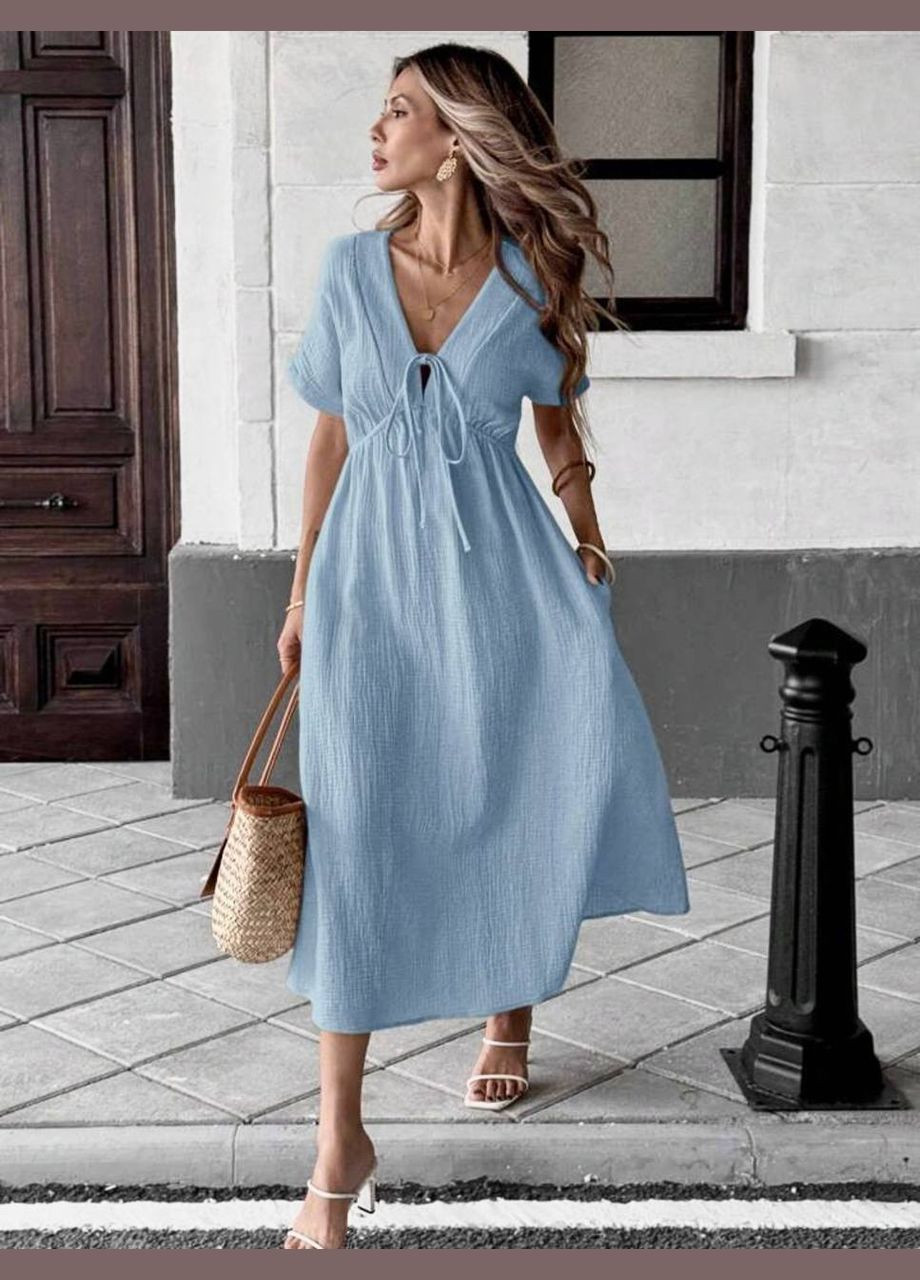 Голубое повседневный платье DK/DL Мода без кордонів однотонное