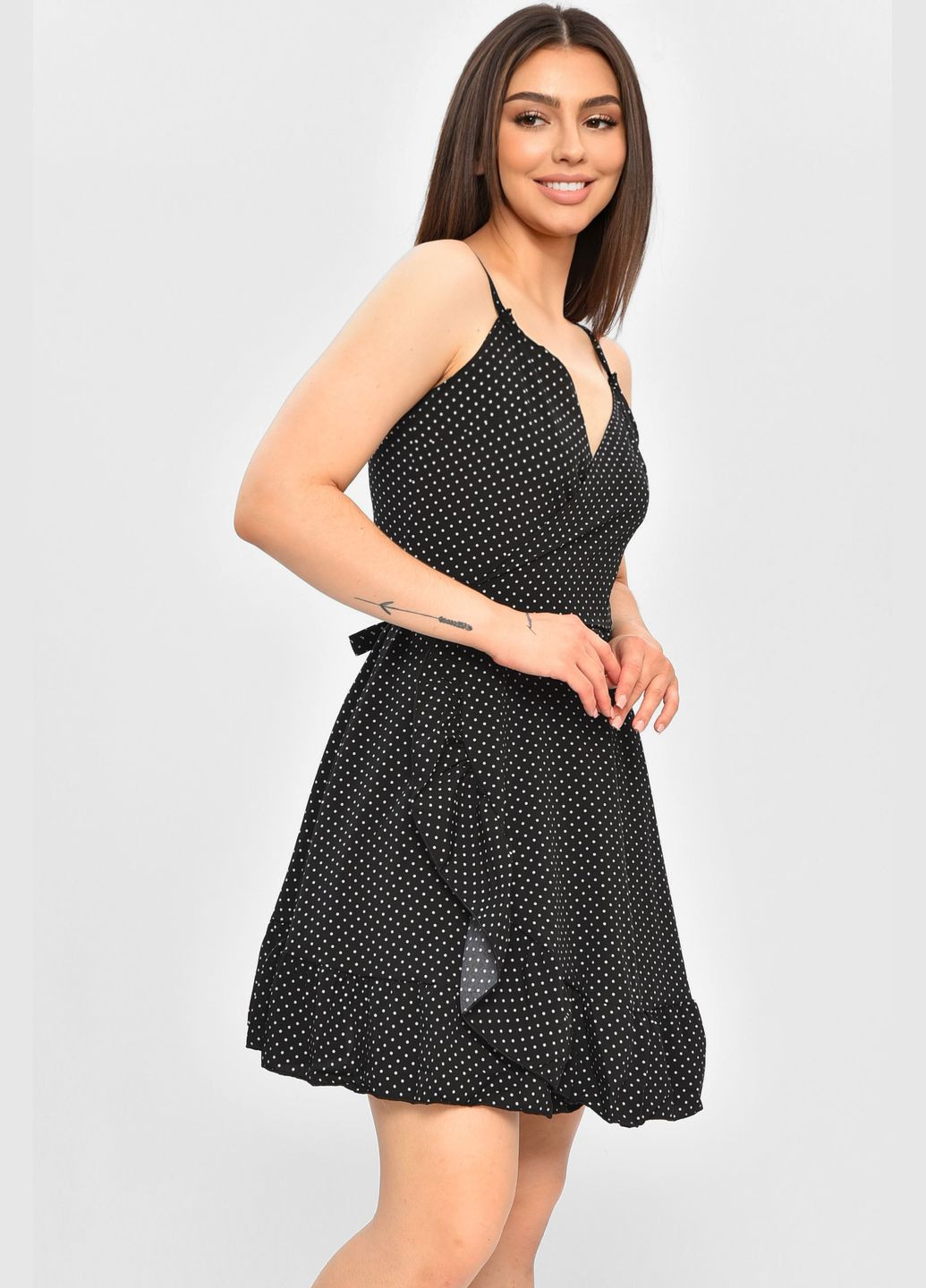 Сарафан жіночий з принтом на запах чорного кольору Let's Shop (336336176)