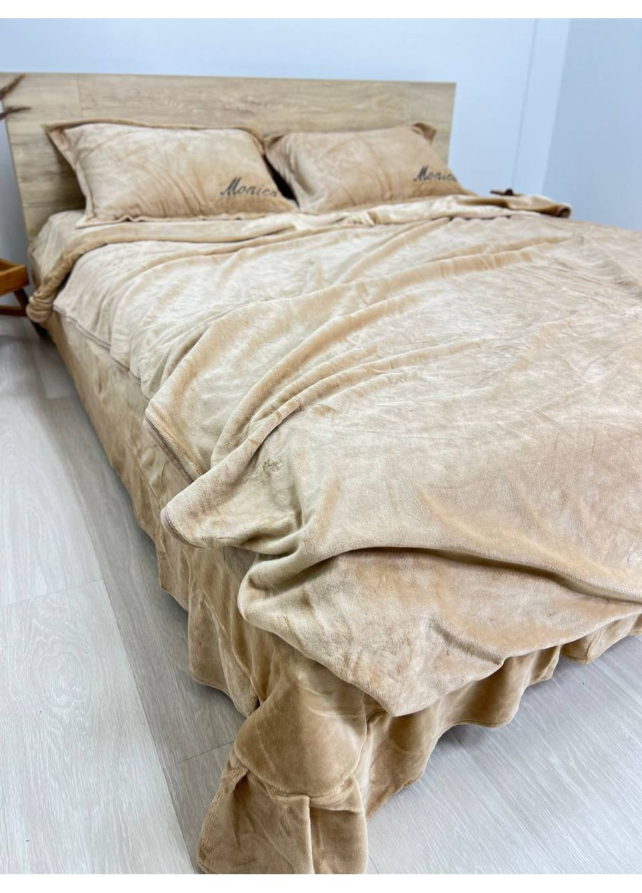 Велюровое постельное белье Моника евро 200х230 простыня на резинке 180*200*30 капучино Koloco (371996498)