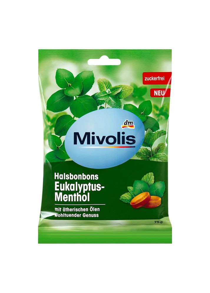 Льодяники від болю в горлі з ментолом Halsbonbons Eukalyptus-Menthol 75г, від DM Mivolis (360655006)
