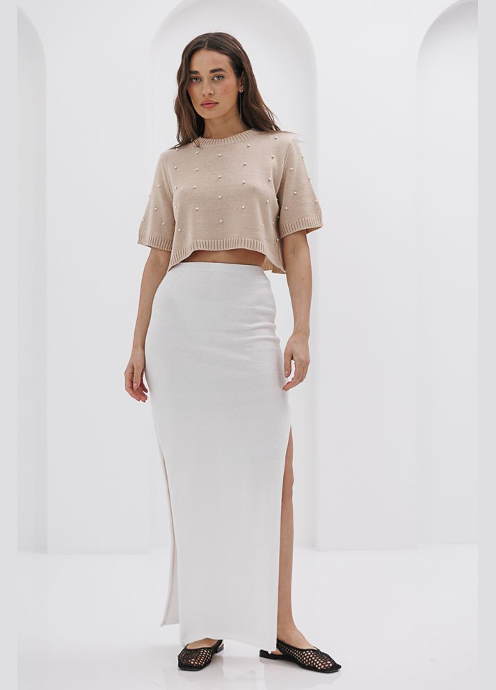 Жіноча в'язана коралова футболка з намистинками Arjen - (296470911)