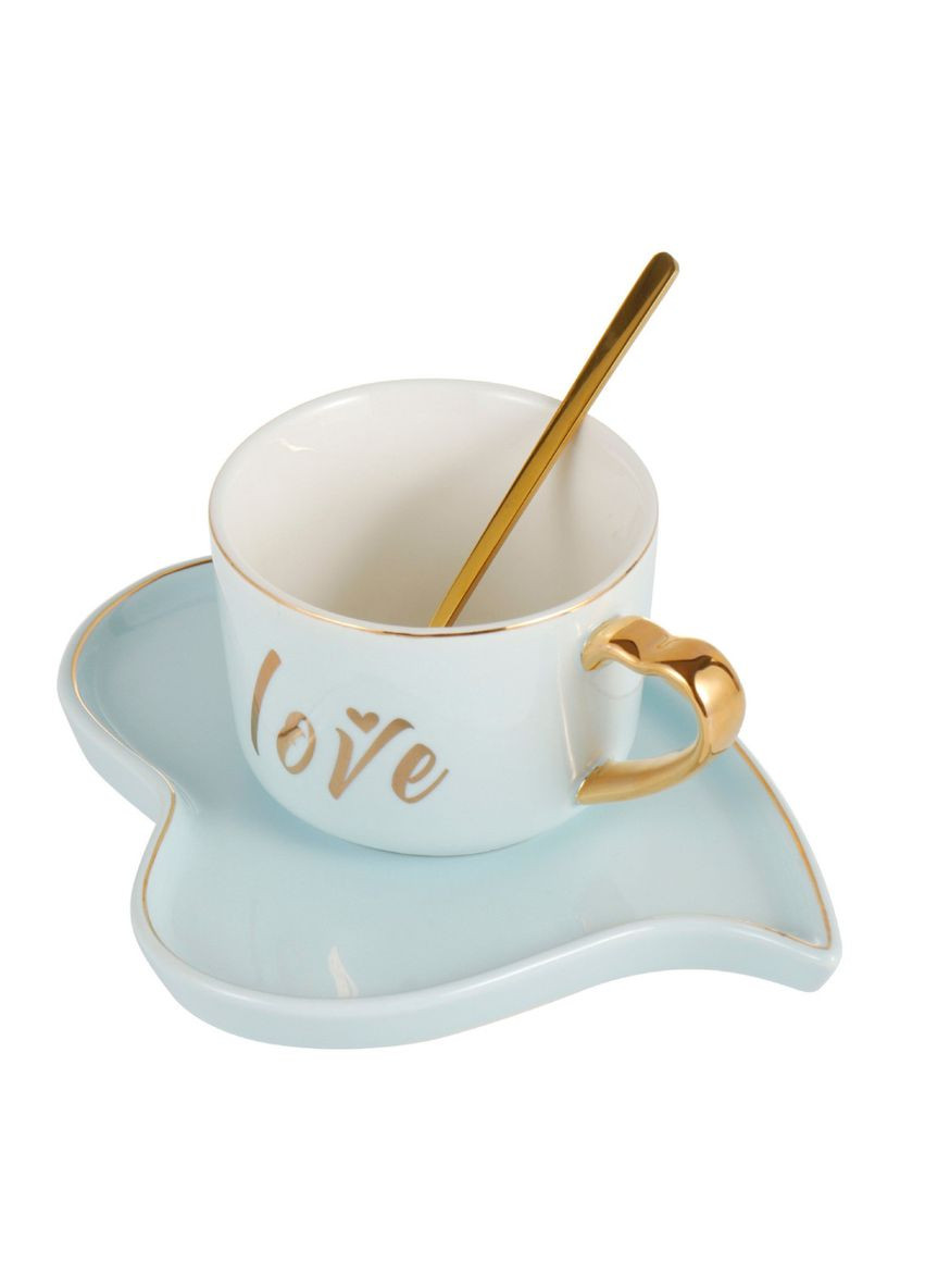 Чашка с ложкой и блюдцем 6909 200 мл голубая No Brand (348168624)