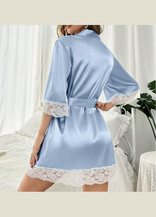 Блакитна всесезон домашній комплект (мереживний топ + шорти + халат) топ + шорти Ghazel