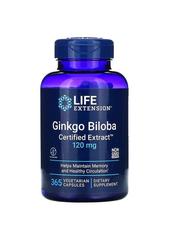 Естественная добавка Ginkgo Biloba Certified Extract 120mg, 365 вегакапсул Life Extension (324421978)