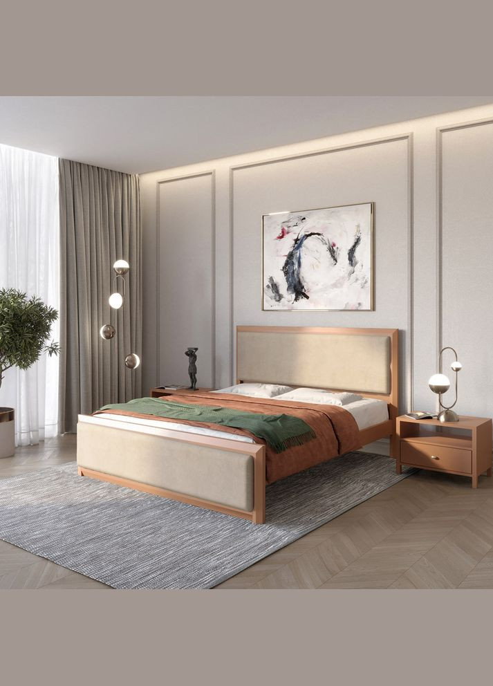 Двоспальне дерев'яне ліжко Барселона Б4 (RAL8025)/Аляска 23 (Бежевий) 160х200 см (MBG-12909) Mebigrand (368281726)