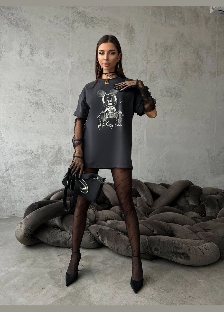 Черная летняя женская футболка с принтом кулир No Brand 7170
