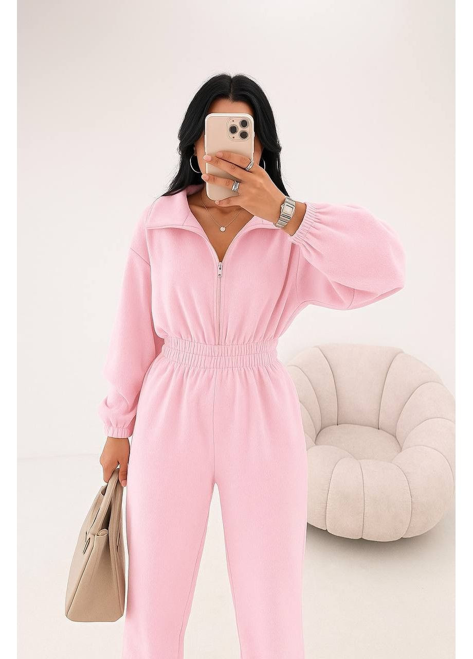 Флисовый комбинезон без капюшона с брюками на затяжках More_bboutique Комбінезон однотонный бледно-розовый