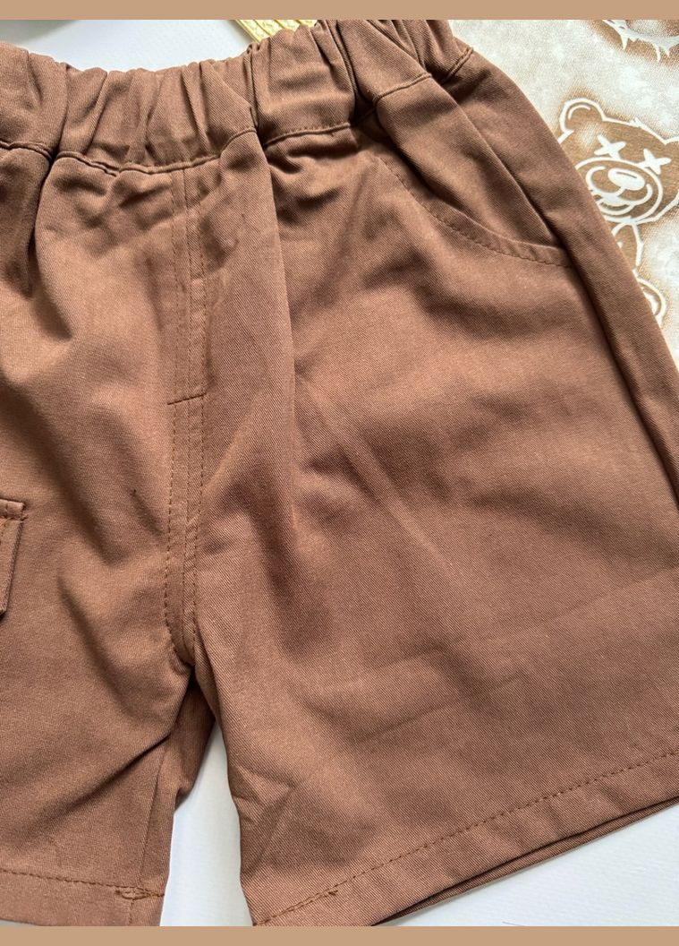 Комбинированный демисезонный костюм на лето мальчика с мишками цвет коричневый 10805 No Brand