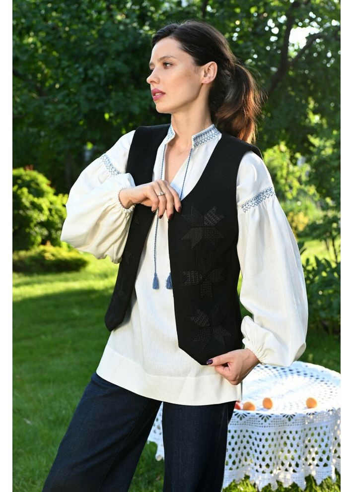 Жилет чорний короткий жіночий MKSMV143/901 у тон вишивка Modna KAZKA (352475151)