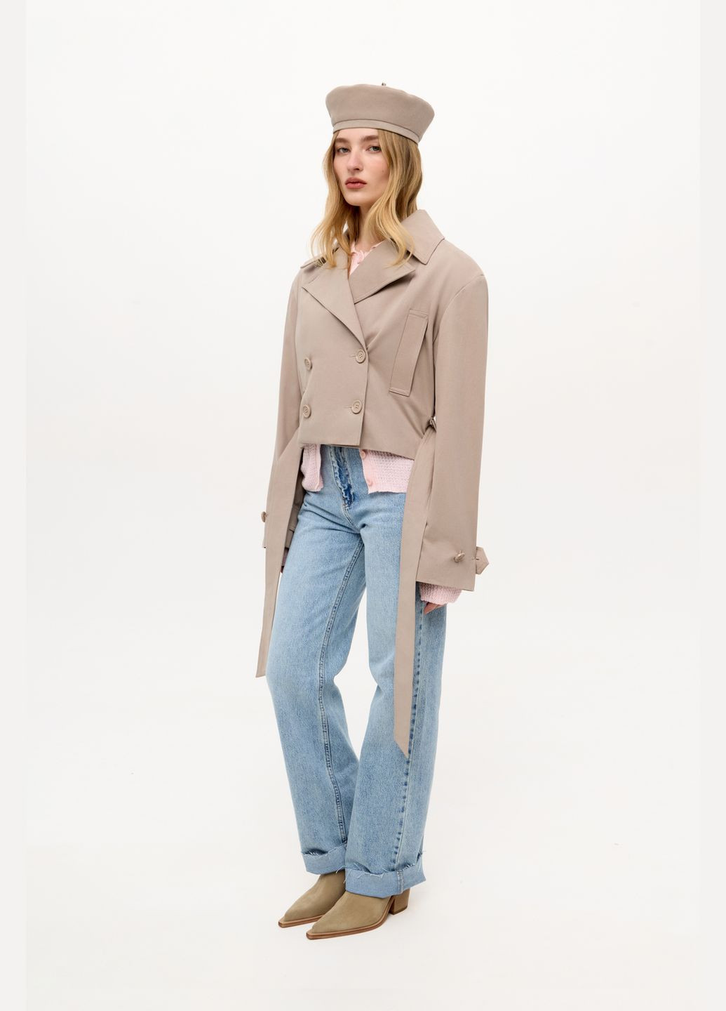 Светло-бежевое демисезонное Тренч укороченный M-L Светло-бежевый 803 Papaya