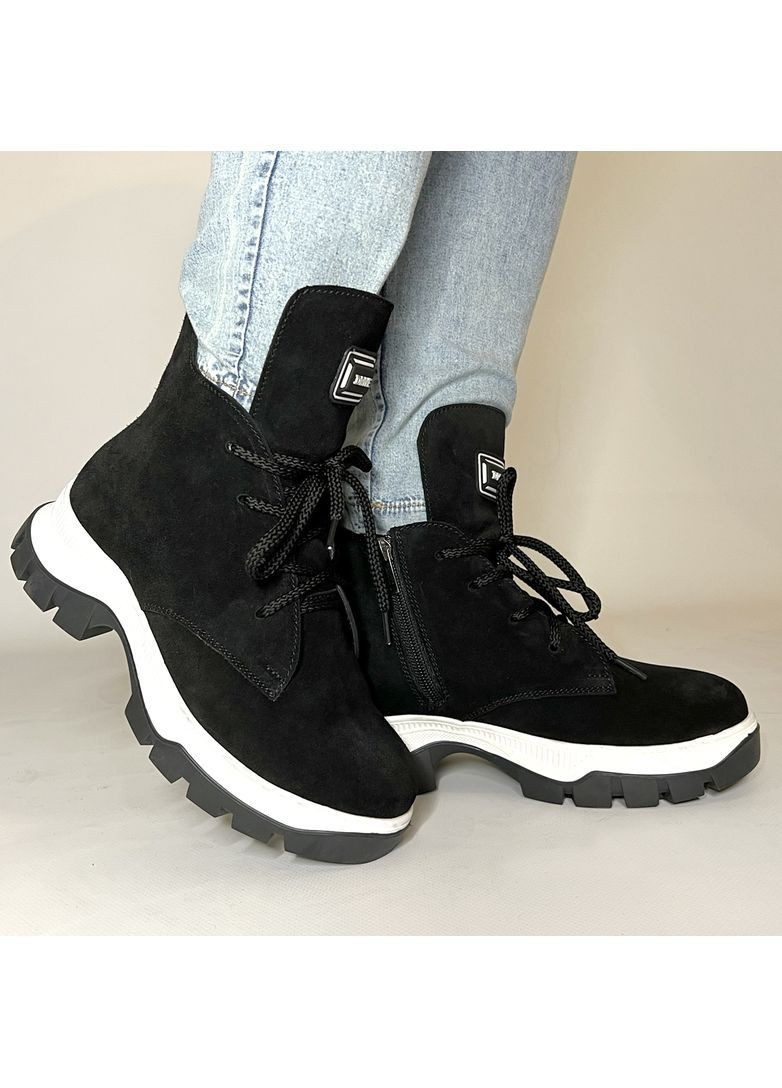 Черевики жіночі чорні зимові з натуральної замші. Fashion (364274819)