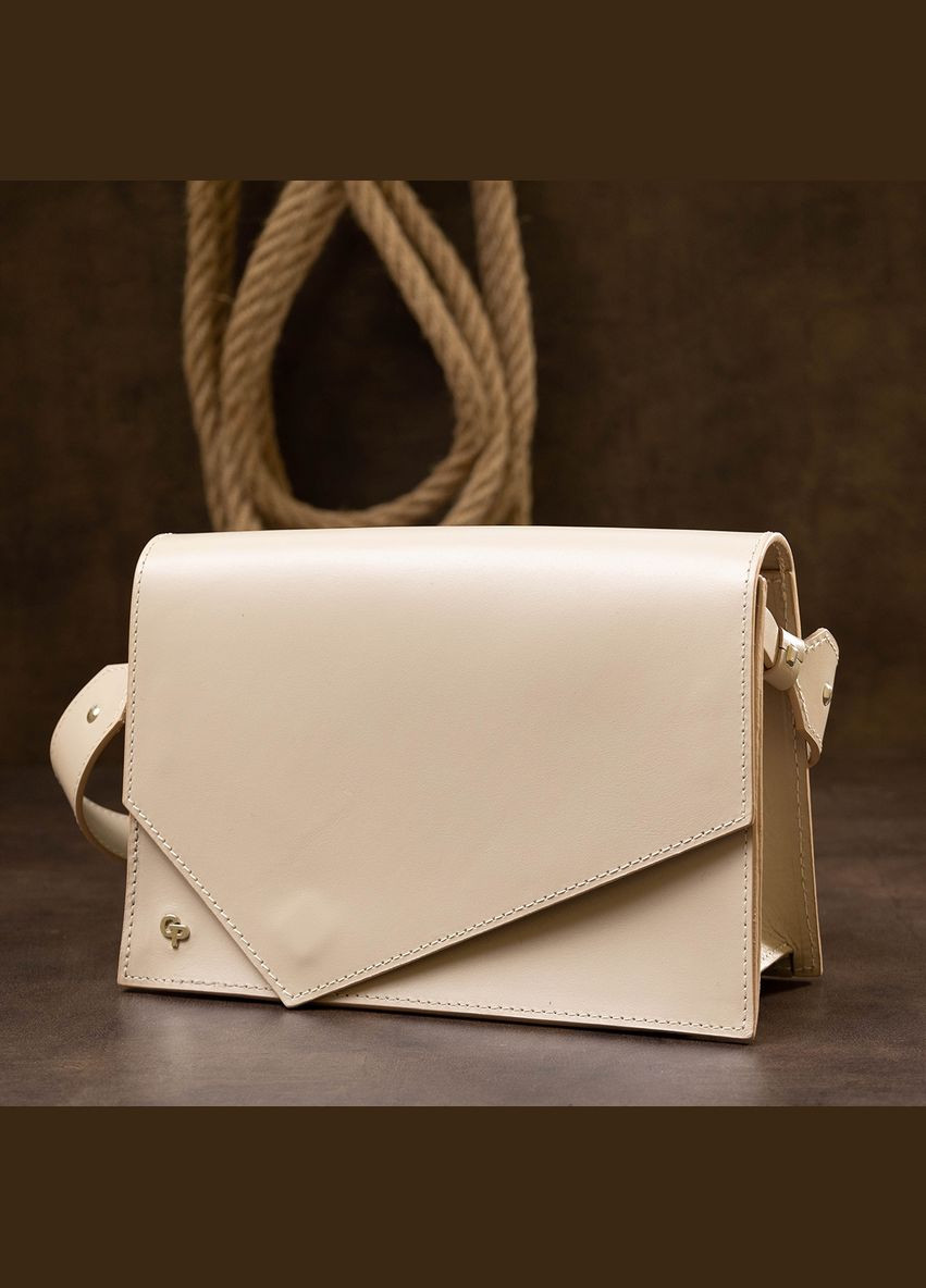 Женская кожаная сумка через плечо с магнитом бежевый (sku_11568) No Brand (329853177)