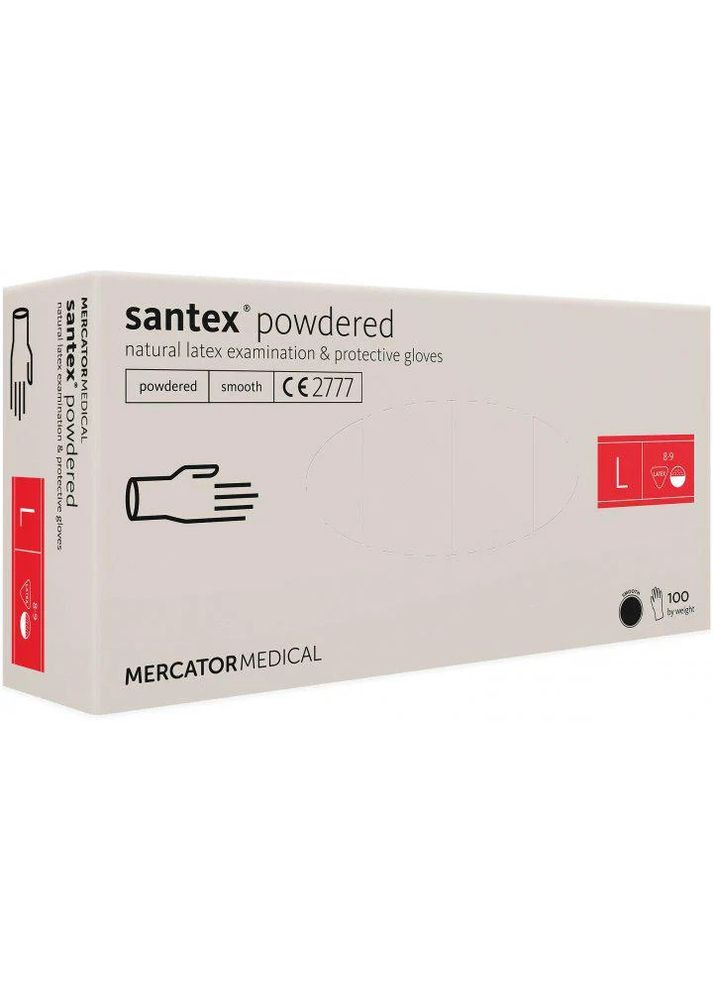 Рукавички латексні припудрені Santex L (100 шт) Mercator Medical (305076362)