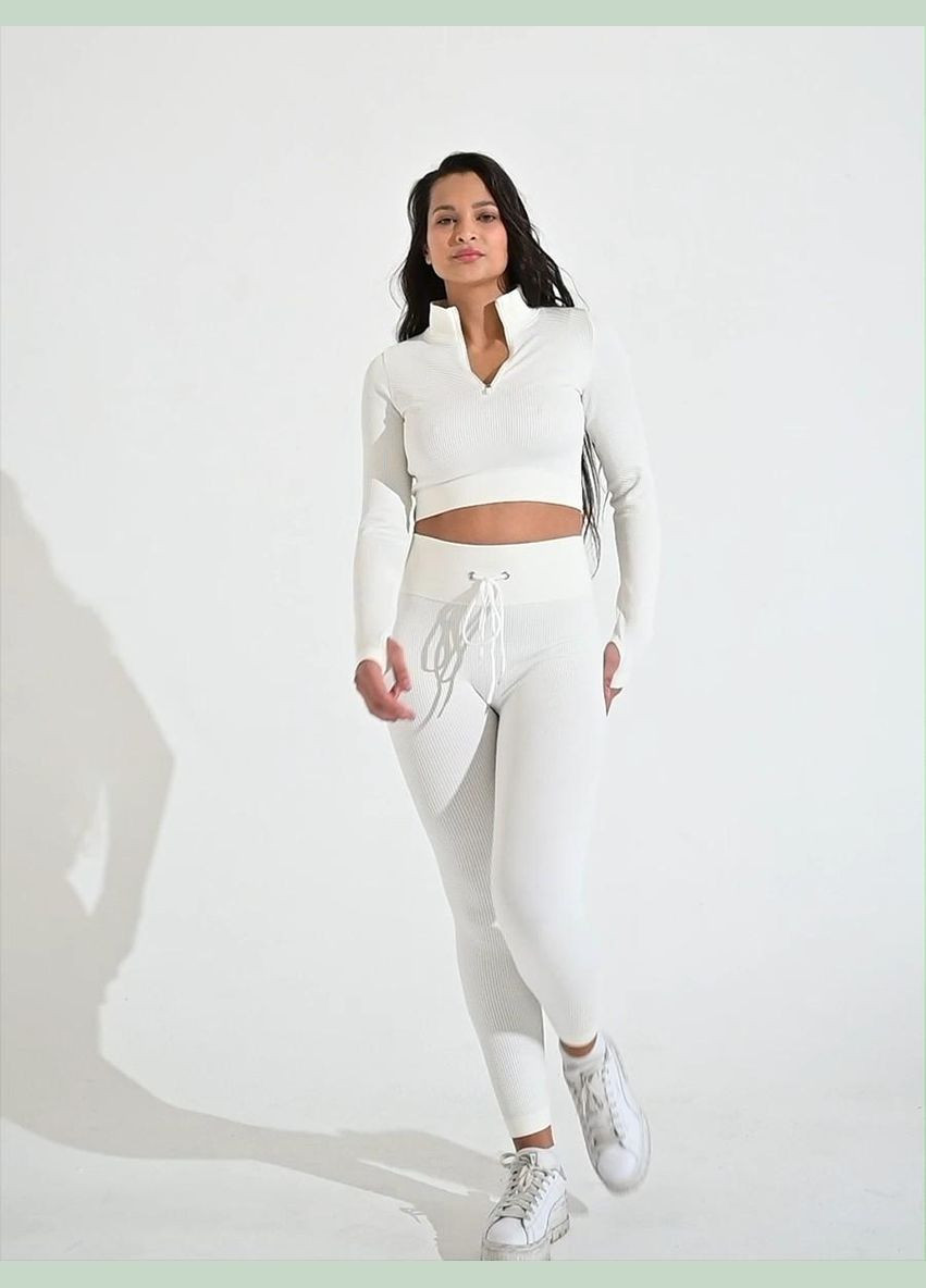 Спортивный костюм в рубчик (рашгард и леггинсы) белого цвета, размер XS Trends (330757102)