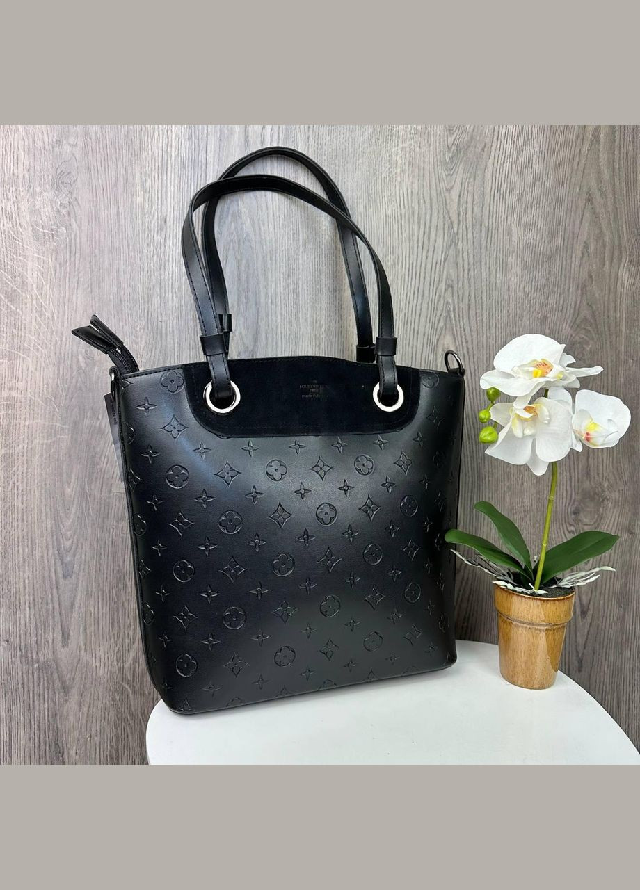 Жіноча сумка із замшевою вставкою на плече комбінована чорна (sku_1583) No Brand (330575967)