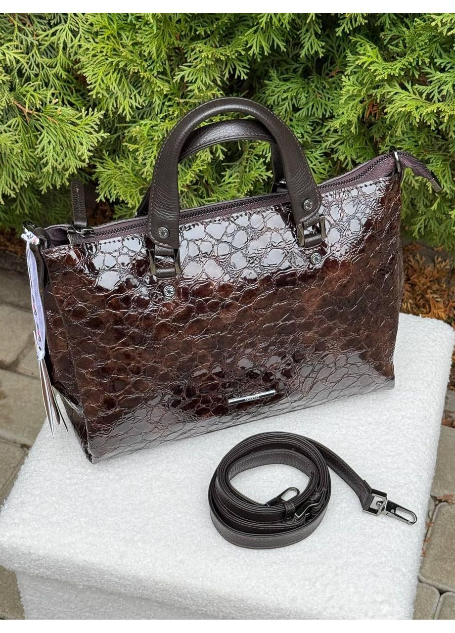 Сумка женская Турция – натуральная кожа лак, цвет шоколад, элегантная классическая модель (2460-654) Karya (367084142)