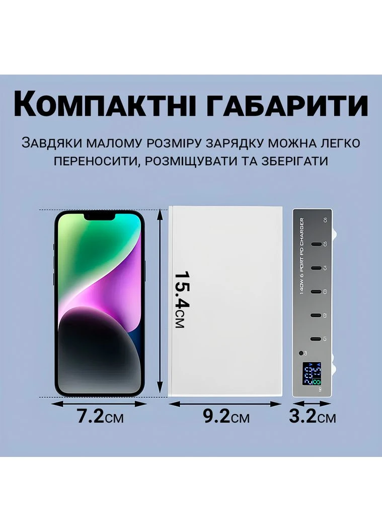 Type-C мультизарядний пристрій на 6 портів MCS-X6P, зарядна станція з підтримкою швидкої PD 3.0 зарядки, 140W Addap (375460420)