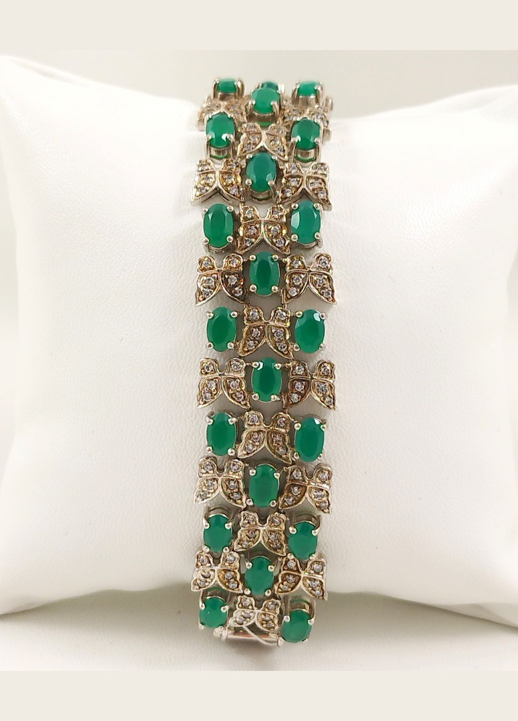 Браслет серебряный с зеленым агатом "Бабочки" В-214 Shatlen Браслет (342116257)