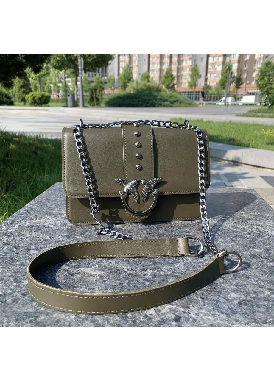 Женская сумка мини клатч на плечо эко-кожа зеленая на цепочке с птичками ProDobro (370022373)