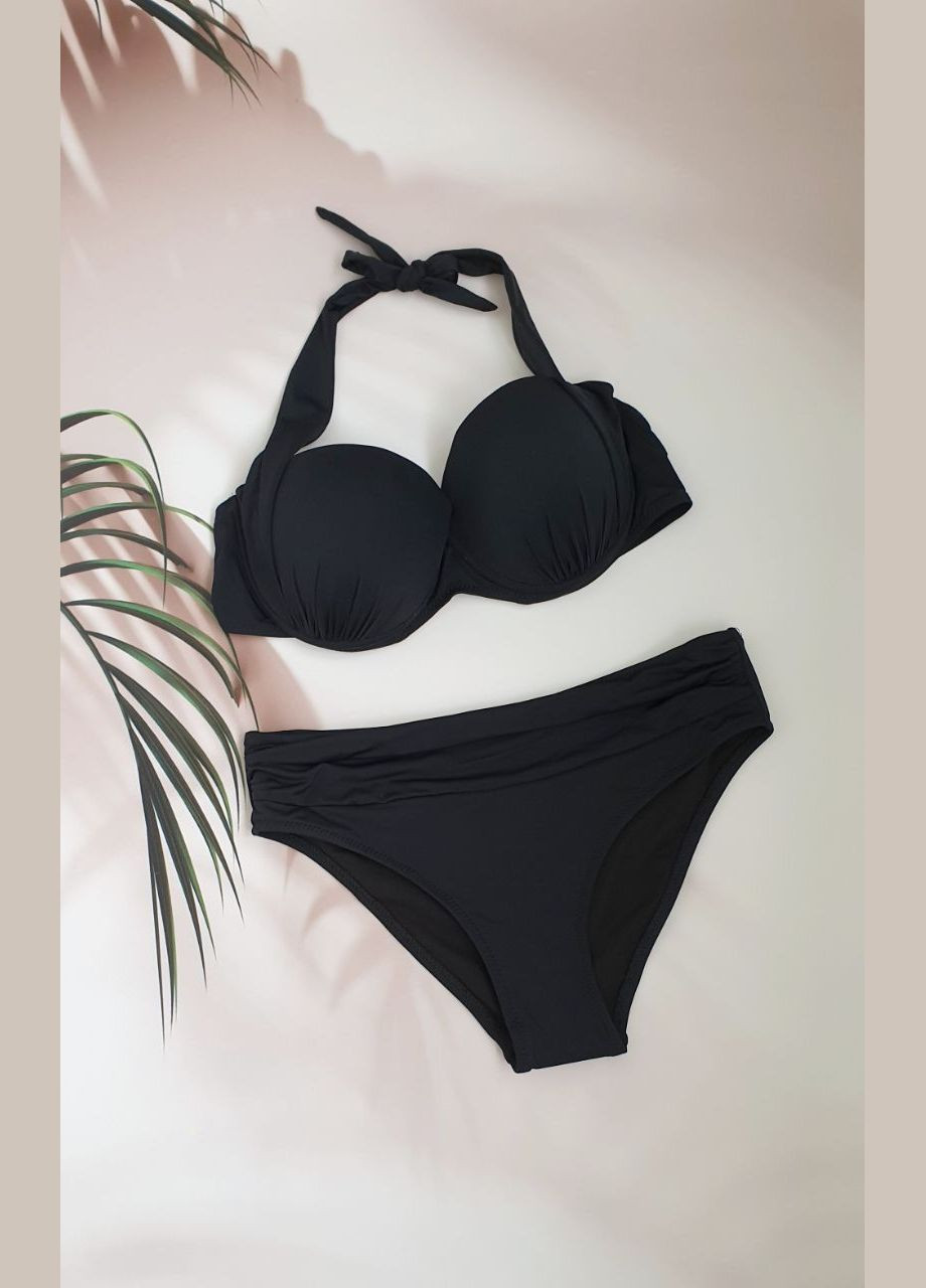 Чорний літній молодіжний роздільний купальник на шию роздільний No Brand