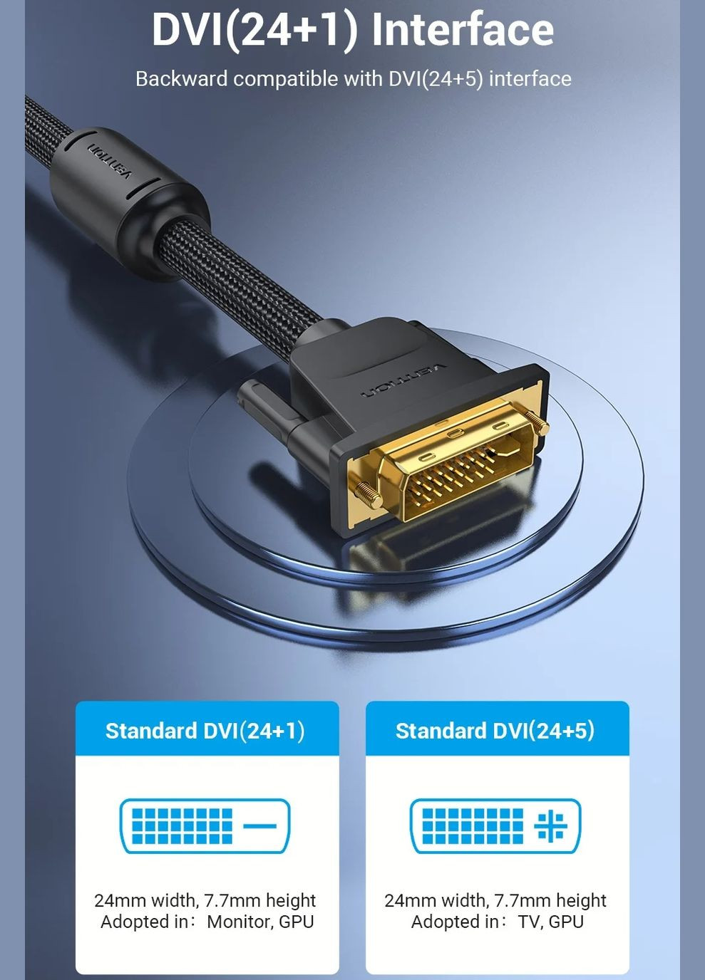Кабель DVI-D 24M - 24M, 8.0 м, 2K 60Hz обплетення, з феритами Vention (315143589)