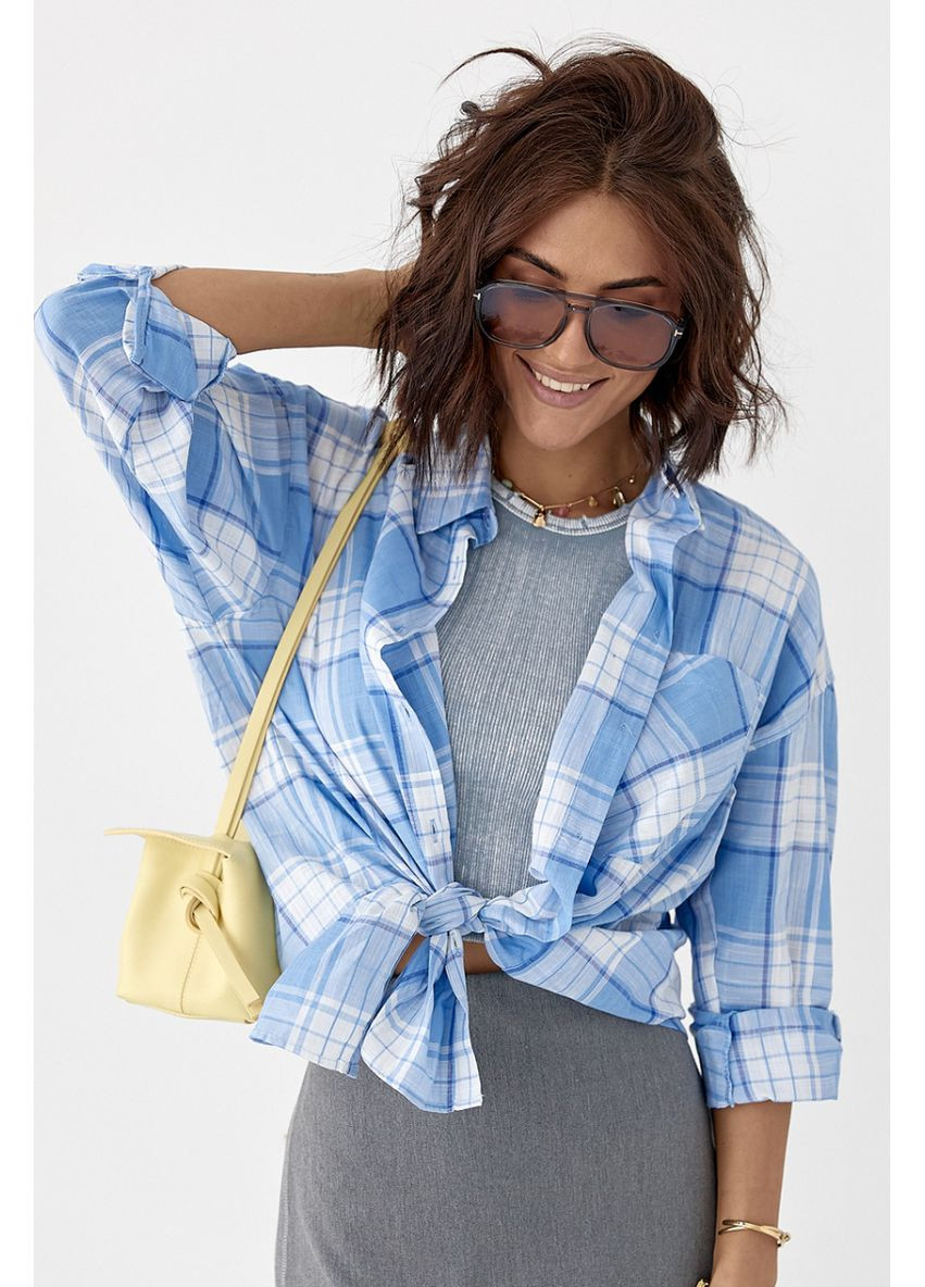 Голубой кэжуал рубашка в клетку Lurex