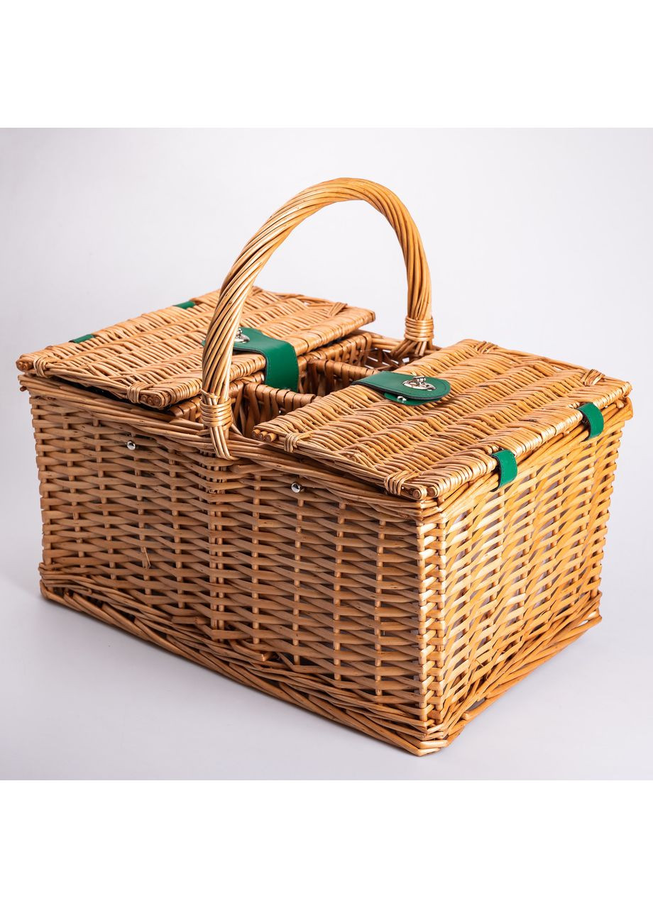 Кошик плетений для пікніка з посудом на 4 персони 48х33х43 см набір посуду туристичний для кемпінгу HP-ZQ-3 LUGI (351432034)