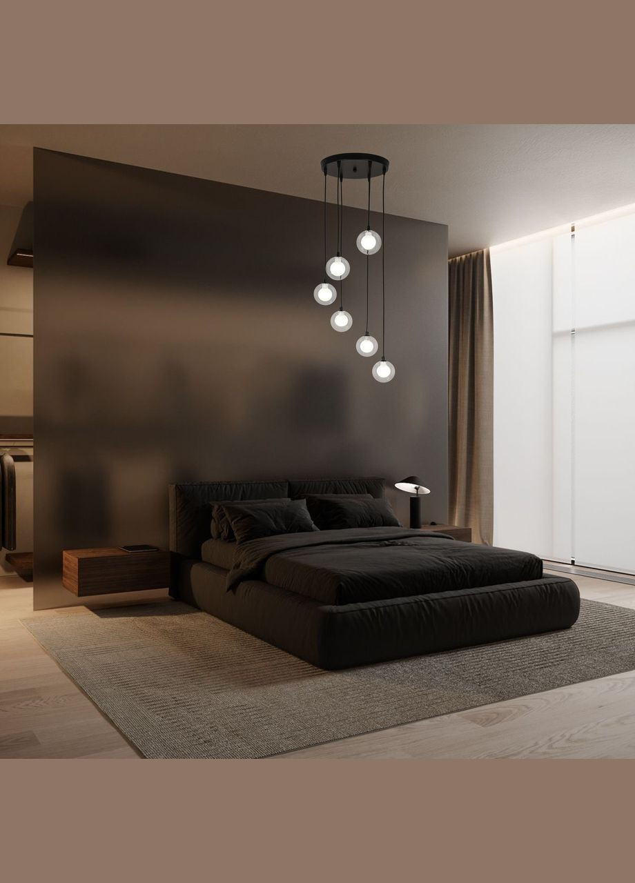 Черная люстра с двойными плафонами на 6 ламп (61-P1006F-6 BK+CLWH 300) No Brand (370072006)