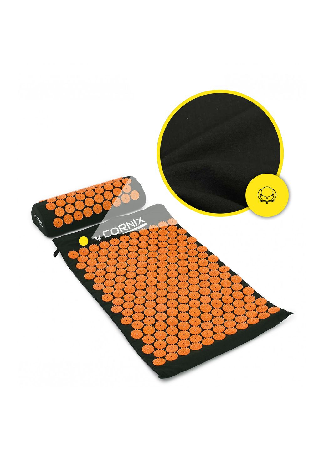 Коврик акупунктурный с валиком Classic Mat Аппликатор Кузнецова Black/Orange Cornix XR-0111 (275654164)