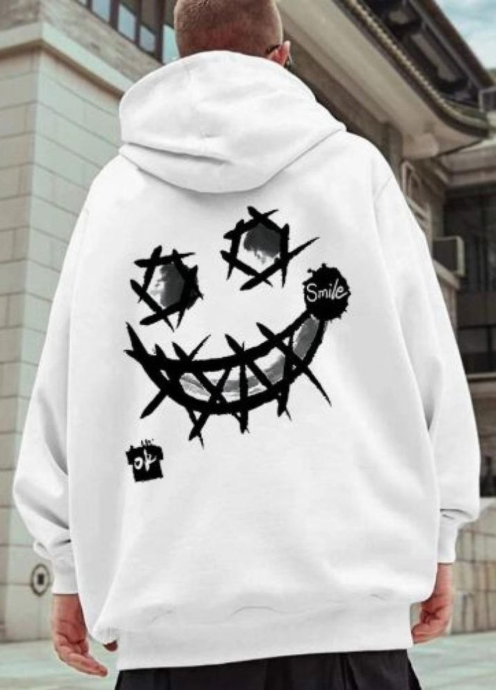 Біле чоловіче стильне оверсайз худі з трендовим дизайном No Brand (321987992)