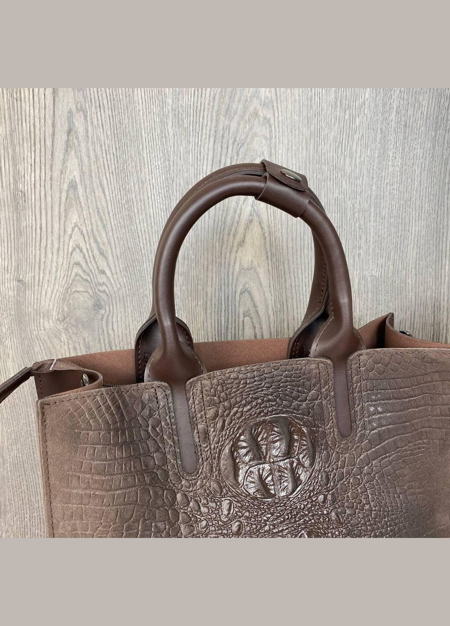 Жіноча сумка замшева через плече з ручками зміїний принт коричнева (sku_817КН) No Brand (330575665)