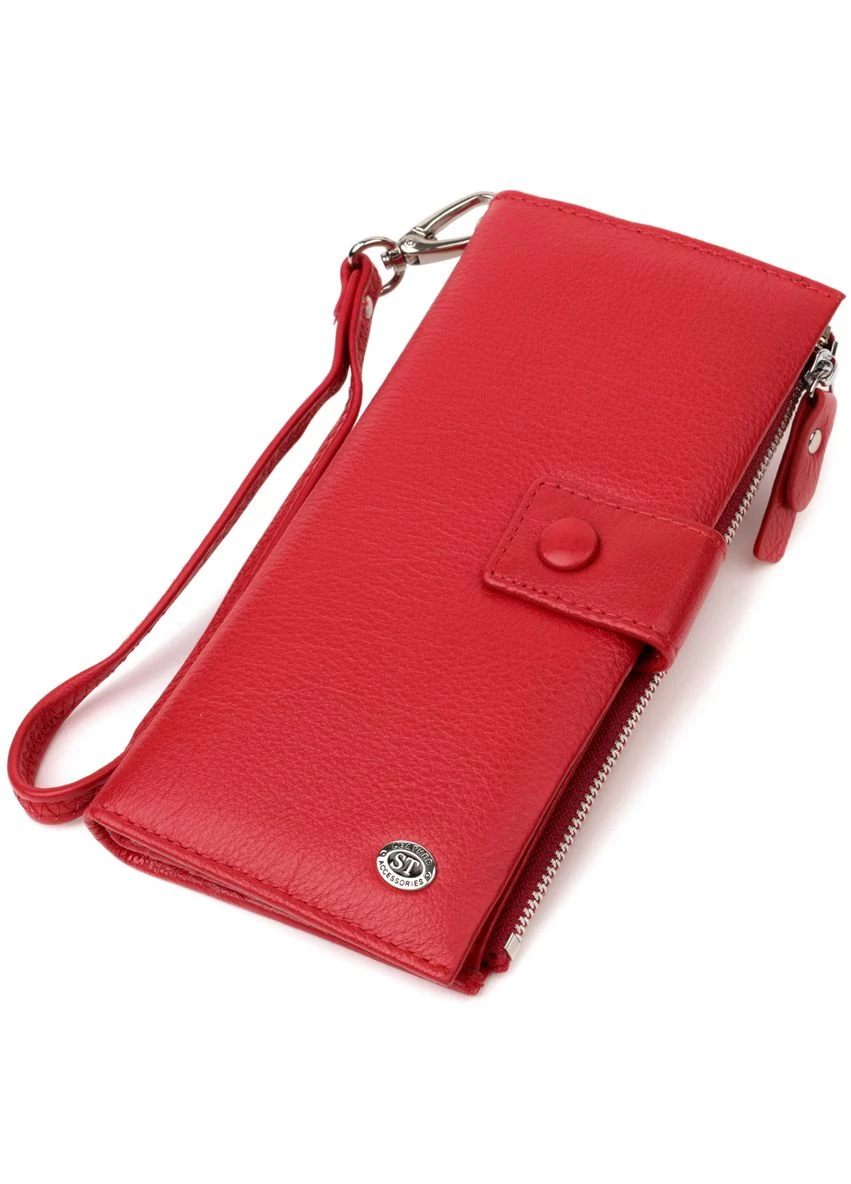 Женский вертикальный кошелек-клатч из натуральной кожи ST Leather Красный Верховинка 22536 (398291897)