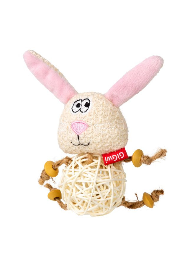 Іграшка для котів Зайчик з плетеним м'ячиком та дзвіночком Catch&scratch, поліестер, 10 см GiGwi (322002154)