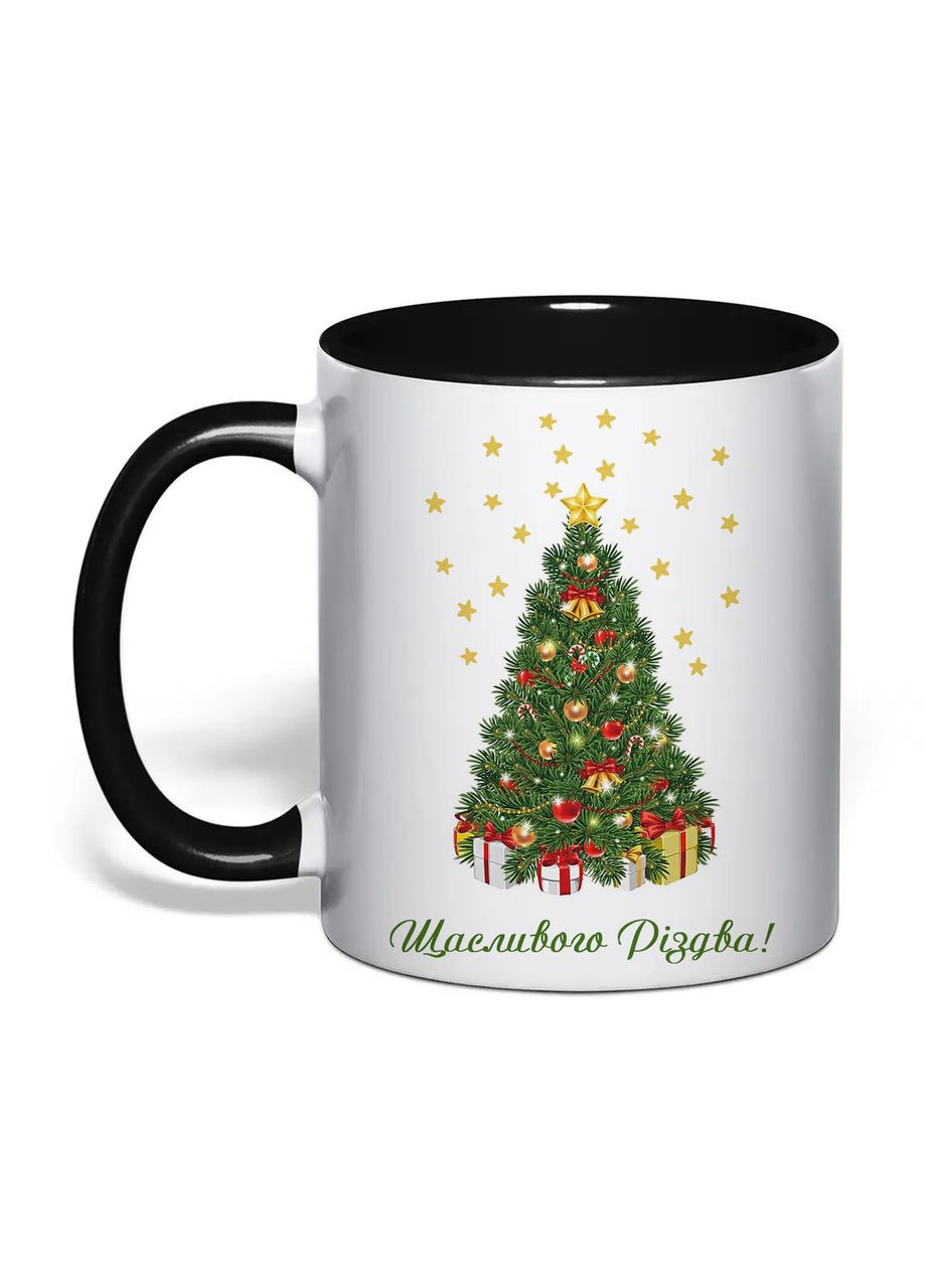 Чашка з друком "Щасливого Різдва!" 330 мл (колір чорний) (34481) No Brand (369798497)
