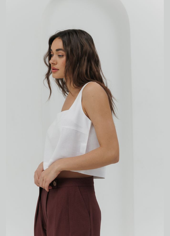 Льняний топ на широких бретелях чорний Arjen — 294907402