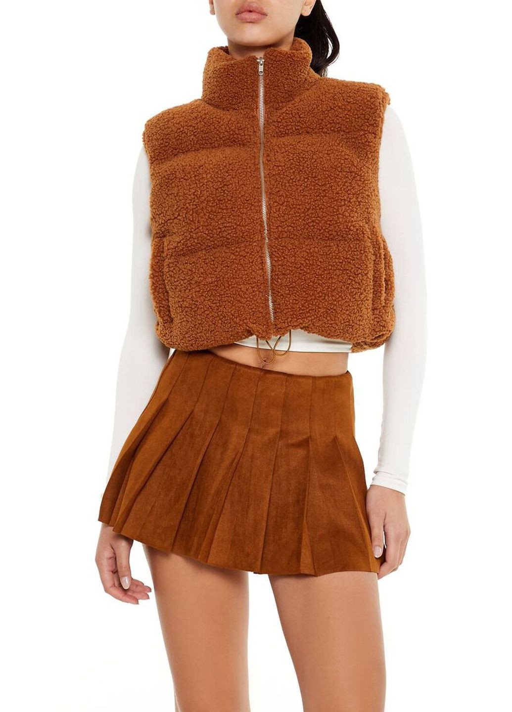 Стильна коротка жилетка тедді Forever 21 коротка тедді жилетка (322287091)