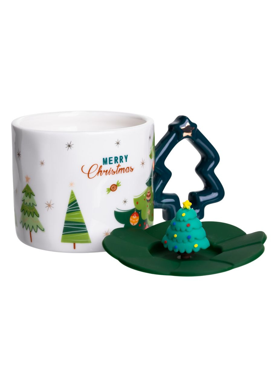 Новорічна порцелянова чашка «Святкова ялинка» з кришкою 400 мл FM-CS-18B Yiwu (370974051)
