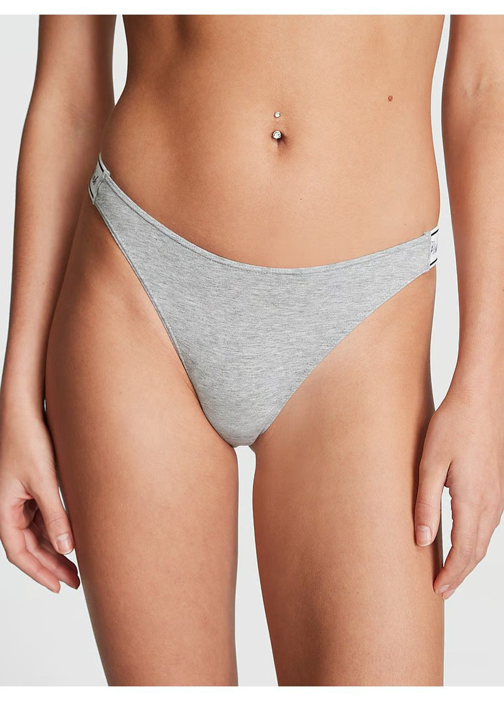 Трусики-стрінги бавовняні PINK Logo Cotton High-Leg Thong Panty сірі L Victoria's Secret (316659397)