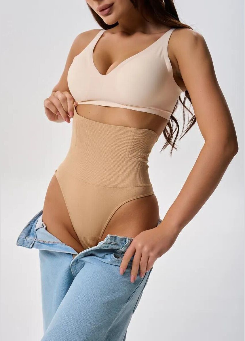 Корректирующие женские трусики стринги с ребрами жесткости утягивающие трусы на высокой посадке коррекционное белье утяжка талии Cindylove (341538411)