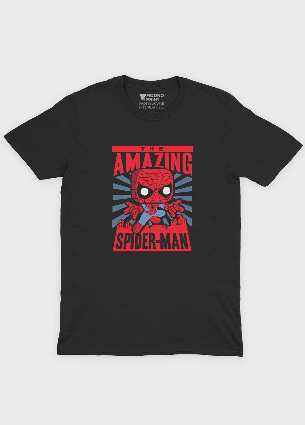 Черная демисезонная футболка для девочки с принтом супергероя - человек-паук (ts001-1-gl-006-014-026-g) Modno