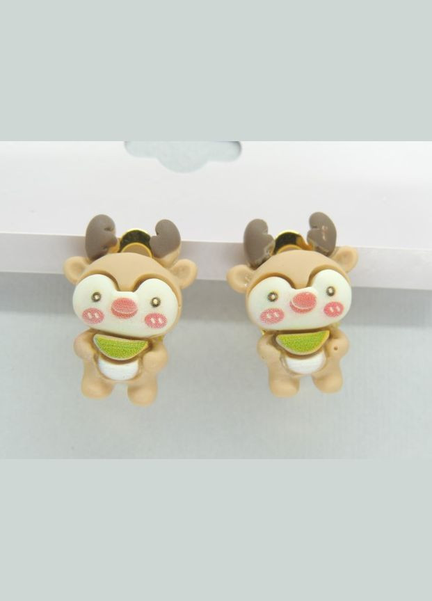 Кліпси сережки дитячі для вух без пробивання вуха Різдв'яне оленятко Рудольф Liresmina Jewelry (285110909)