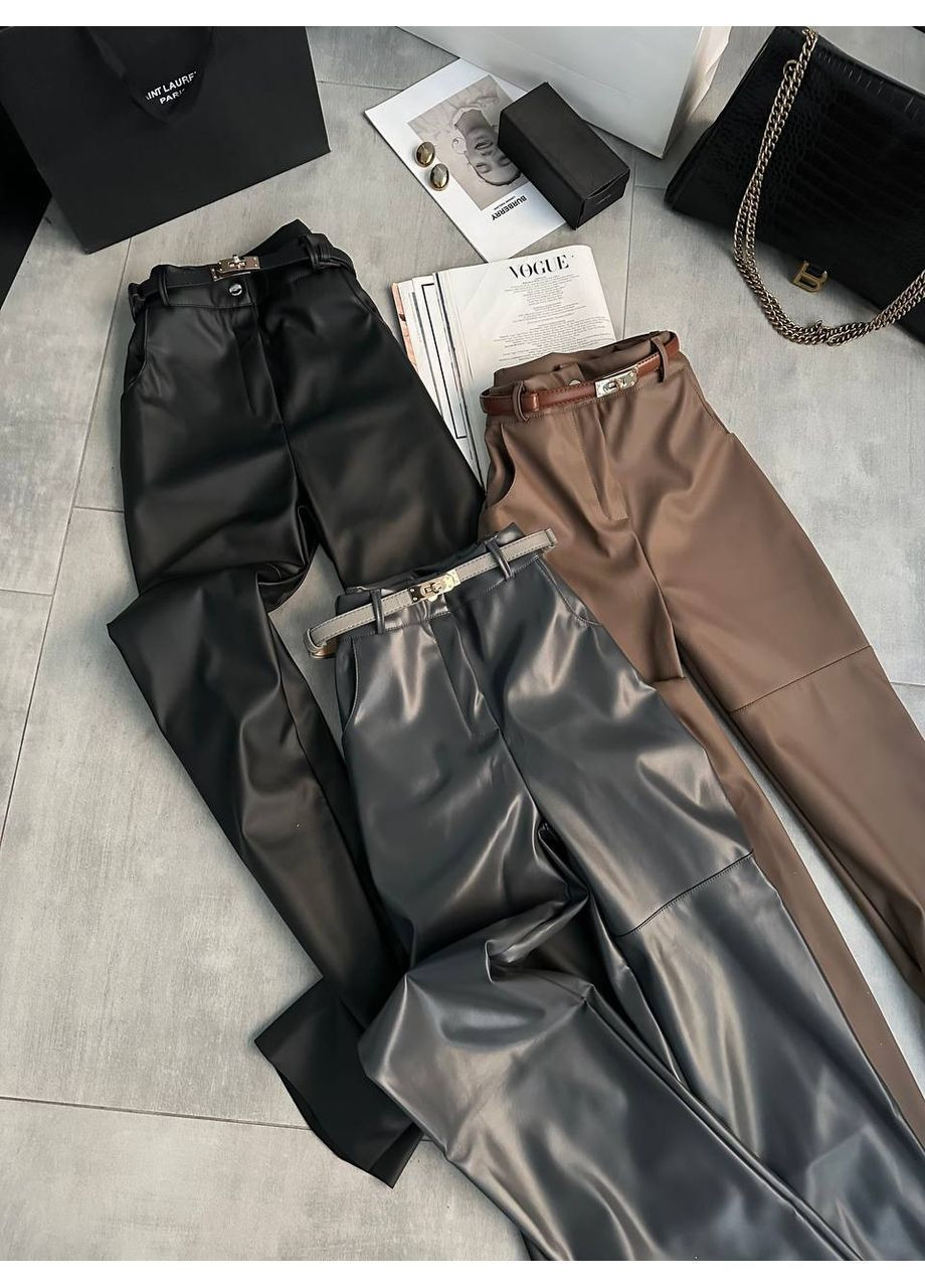 Женские брюки из экокожи на флисе No Brand (366062598)