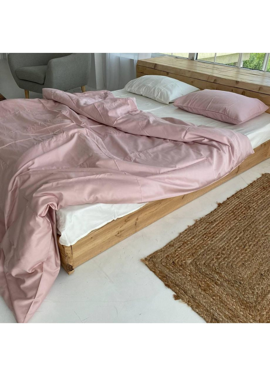 Постільна білизна з резинкою Молочний + Пудра, сатин PREMIUM Полуторний розмір, наволочки 70/70 No Brand (364216539)