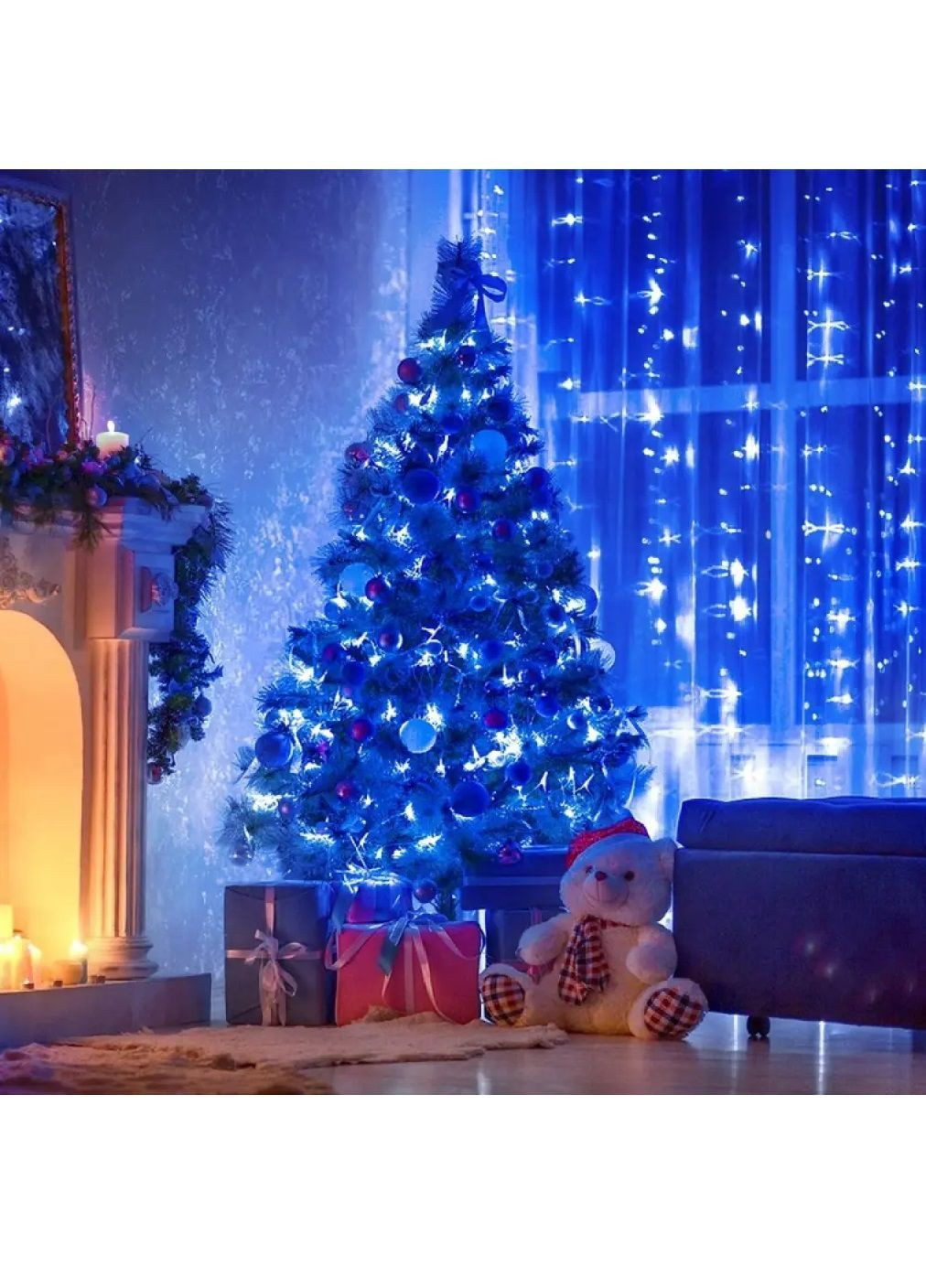 Гірлянда нитка вулична кімнатна світлодіодна новорічна з роботою від мережі зеленим кабелем 50 м 800 лампочок (482064-Prob) Синя Unbranded (370084123)