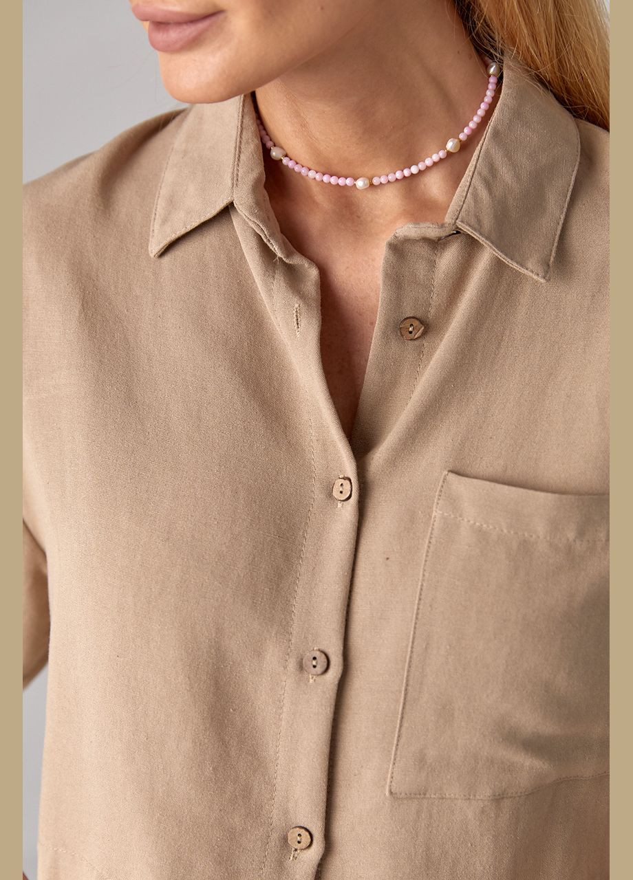 Кофейная повседневный рубашка однотонная Liton с коротким рукавом