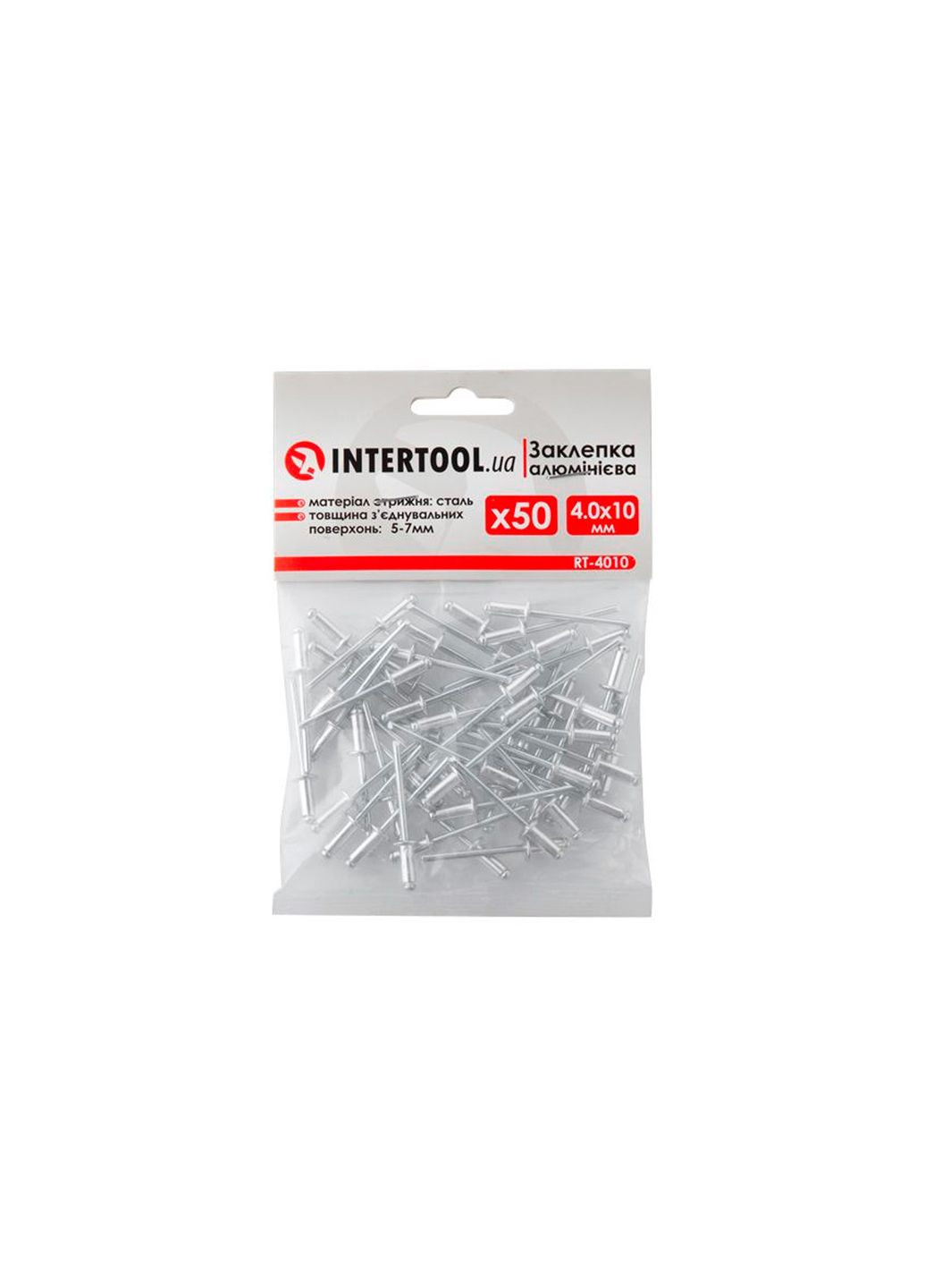 Заклепки витяжні 4 мм плоскі для нероз'ємних з'єднань (50 шт.) Intertool (332207502)